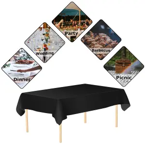 Black Plastic Table Cover, Disposable Wipe Clean Waterproof Tablecloth - 54"x108"