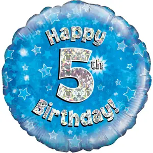 Oaktree 18 Inch Happy 5th Birthday Blue Holographic Balloon Blue/Silver (One Size)