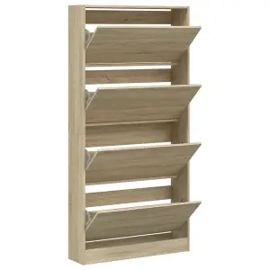 Berkfield Shoe Cabinet with 4 Flip-Drawers Sonoma Oak 80x21x163.5 cm