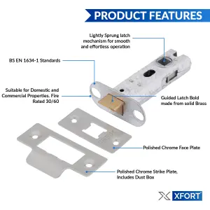 XFORT 2 Pack 75mm Satin Chrome Tubular Latch, Mortice Door Latch