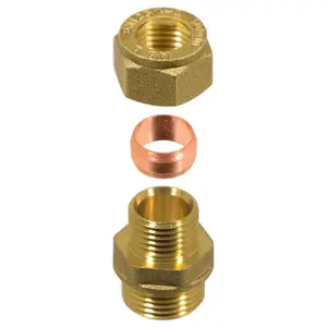 SPARES2GO Compression Connector 10mm x 3/8" BSP Male Straight Brass Pipe Coupler Adaptor Fitting (Pack of 2)