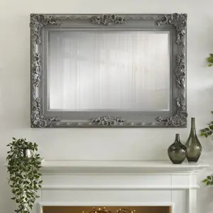 Wall Mirror Carved Louis Rectangular Shape with Grey Ornate Frame- H110cm x W 80cm x D 6.5cm for Hang it on a Gallery Wall