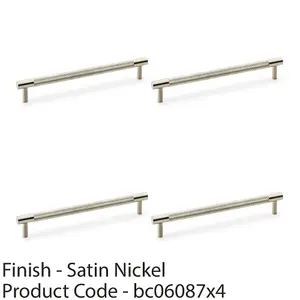 4 PACK - Knurled T Bar Door Pull Handle - Satin Nickel - 192mm Centres Premium Drawer