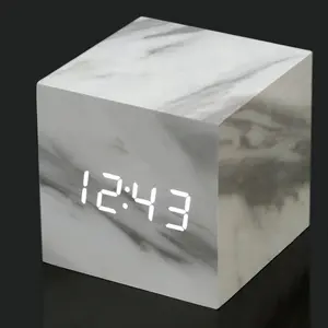 Sleek & Chic Modern Digital Wood Electric Alarm Tabletop Clock Marble/White