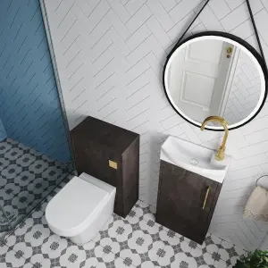 Cloakroom Suite - Left Hand 440mm Vanity, WC Unit, Toilet and Tap - Slate/Brass