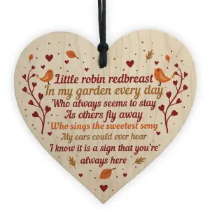 Red Ocean Memorial Robin Sign Christmas Bauble Handmade Wooden Heart In Memory Plaque Memorial Mum Dad Nan Keepsake