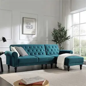 Hanney Chesterfield Chaise Sofa Bed In Teal Velvet, Corner Sofa Bed - Daals - Sofa Beds