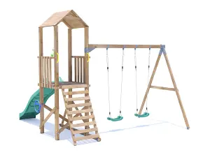 Dunster House Climbing Frame with Two Swings & Slide BalconyFort Low Platform