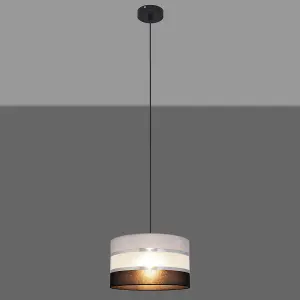 Luminosa Helen Cylindrical Pendant Ceiling Light Grey, Silver, Black 25cm