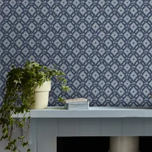 Laura Ashley Midnight Palace Whitebrook Dark Seaspray Blue Smooth Wallpaper