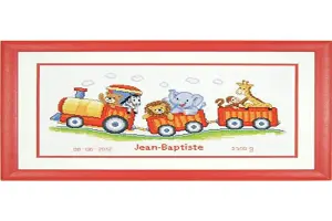 B/REC ANIMAL TRAIN - Counted Cross Stitch Kit: Birth Record: Animal Train - Vervaco