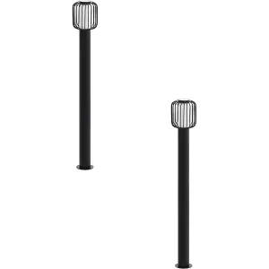 2 PACK IP44 Outdoor Bollard Light Black Zinc Plated Steel 1x 28W E27 Post