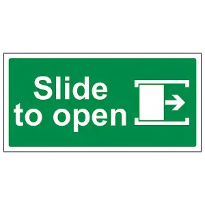 Slide To Open RIGHT Door Safety Sign - Rigid Plastic - 300x100mm (x3)