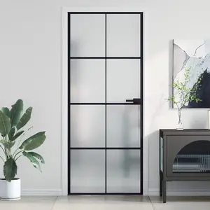 Berkfield Interior Door Slim Black 83x201.5 cm Tempered Glass and Aluminium