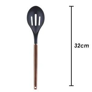 Slotted Spoon Wood Handle Acacia Wooden Heat Resistant Slotted Spoon Black