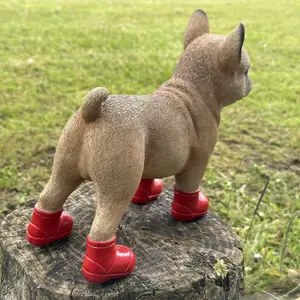 Super-cute French Bulldog in bright Red Wellington Boots ornament, great novelty Frenchie Dog lover gift