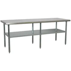 Durable 2.1m Stainless Steel Work Bench with Adjustable Storage Shelf for Kitchen & Workshop