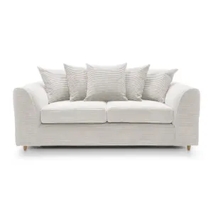 Jumbo White Cord 3 Seater Sofa for Living Room with Thick Luxury Deep Filled Cushioning