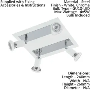 2 PACK Wall Ceiling 4 Spot Light Colour White Chrome Shade & Back Plate GU10 5W