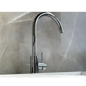 Reginox Chrome Stainless Steel Kitchen Sink Tap TARAVO CH Swan Neck Deck Mounted