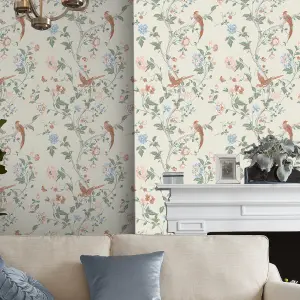 Laura Ashley Summer Palace Green & Orange Trail Smooth Wallpaper