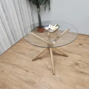 Dining Table Clear Glass Kitchen Place for 4 Seats, Dining Table Only (Clear H 75 x L 100 x W 100 cm)