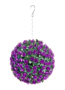 Best Artificial 23cm Purple Rose Hanging Basket Flower Topiary Ball - Suitable for Outdoor Use - Weather & Fade Resistant