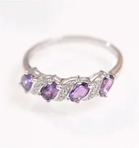 Amethyst 0.74Ct And Diamond 9K White Gold Ring