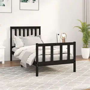 Berkfield Bed Frame with Headboard Black 90x200 cm Solid Wood Pine