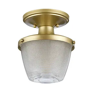 1 Bulb Flush Light IP44 Painted Natural Brass LED E27 60W Bulb