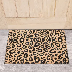 Melody Maison Black & Natural Leopard Print Coir Door Mat