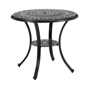 Black Round Cast Aluminum Outdoor Patio Dining Table with Umbrella Hole