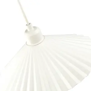 Vintage Ribbed Top Hat Style Metal Pendant Light Shade in White Gloss Finish