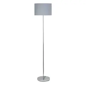 First Choice Lighting Chrome Stick Floor Lamp with Grey Cotton Shade