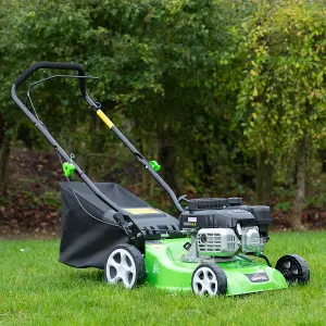 Dellonda Hand Propelled Petrol Lawnmower Grass Cutter, 132cc 16"/40cm 4-Stroke