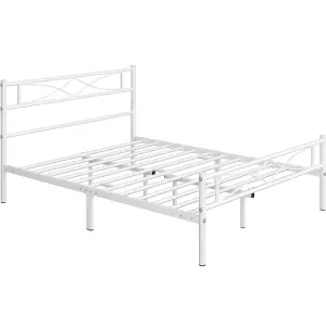 Yaheetech White 4ft6 Double Metal Bed Frame with Curved Design Headboard and Footboard