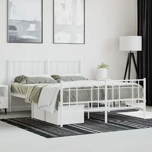 Berkfield Metal Bed Frame with Headboard and Footboard White 150x200 cm 5FT King Size