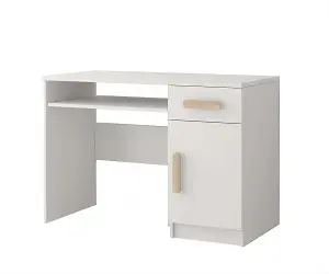 Natural White Computer Desk H760mm W1100mm D500mm - Oak Sonoma Handles for Warm Study Spaces