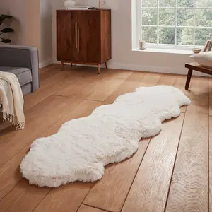 Ivory Plain Shaggy Luxurious Modern Rug for Living Room and Bedroom-60cm X 90cm ( Single)