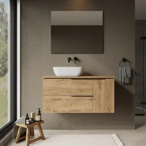 Banyetti Celtic Duo 1000mm Wall Hung Basin Unit with Door & Worktop - Ostippo Oak