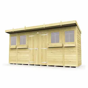 14 x 4 Feet Pent Summer Shed - Wood - L118 x W417 x H201 cm