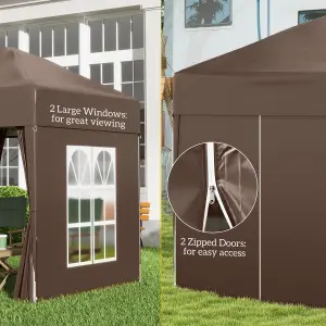 Outsunny 2mx2m Pop Up Gazebo Party Tent Canopy Marquee with Storage Bag Coffee