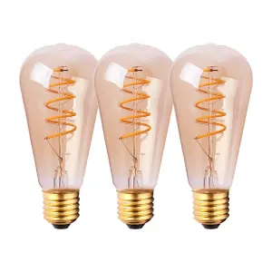 Harper Living 4 Watts ST64 E27 LED Bulb Vintage Warm White Dimmable, Pack of 3