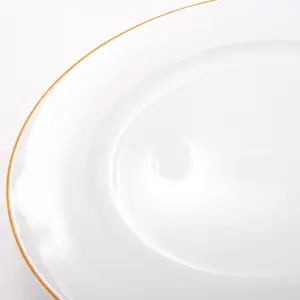 Set of 4 Durable White Ceramic Dinner Plates with Elegant Orange Rim