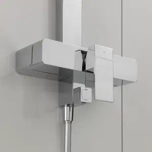 Nes Home Exposed thermostatic bar valve with Ultra Thin Chrome Brass Square Head Cool Touch Shower Set