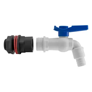 Water butt/water storage tank outlet pvc  lever tap with adaptor (requires a 26mm hole)