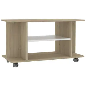 Berkfield TV Cabinet with Castors White and Sonoma Oak 80x40x40 cm Engineered Wood