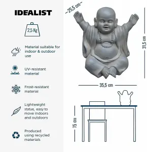 IDEALIST™ Buddha Statue 12.4 Inch Tall, Sage Reinforced Stone Laughing Baby Monk Figurine for Home and Garden L35.5 W25.5 H31.5 cm