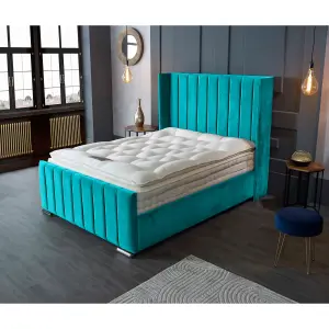 Meriso Plush Velvet Teal Bed Frame