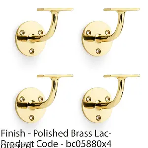 4 PACK - Heavy Duty Stair Handrail Bannister Bracket Arm Polished Brass 82mm Proj Holder